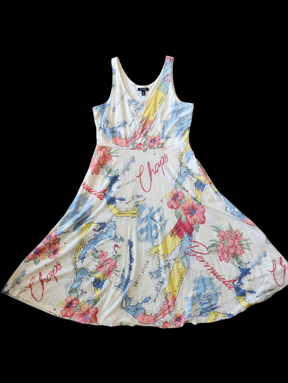 White Floral & Map Print Midi Dress